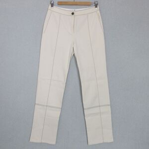 NUVO 10 Pants Womens S Cream Cotton Blend Straight Leg Topstitch Welt Pockets